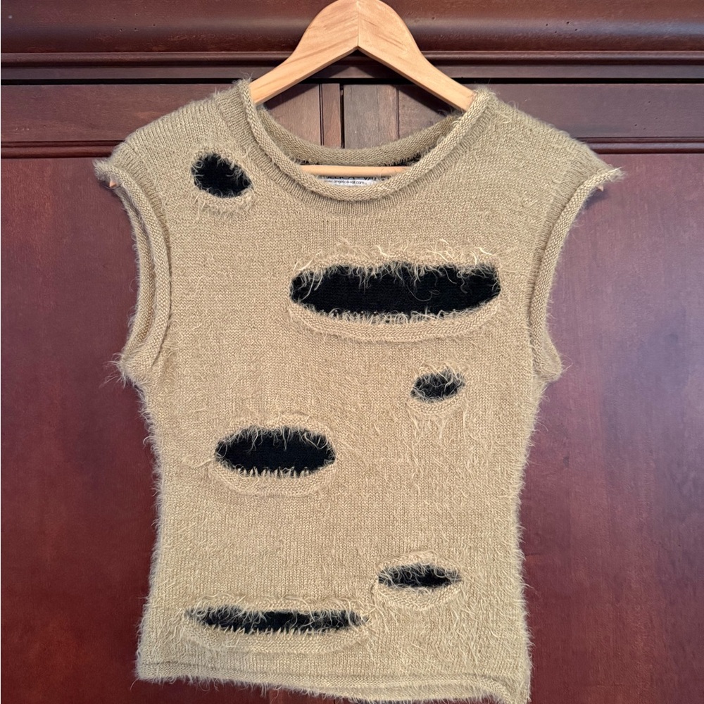 Vintage Beige Distressed Knit Top